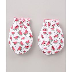 Babyhug Cap Mitten & Booties Watermelon Print - Cap Diameter 11 cm