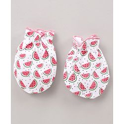 Babyhug Cap Mitten & Booties Watermelon Print - Cap Diameter 11 cm