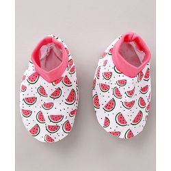 Babyhug Cap Mitten & Booties Watermelon Print - Cap Diameter 11 cm