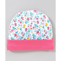 Babyhug Cap Mitten & Booties Floral Print - Cap Diameter 10.5 cm