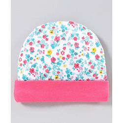 Babyhug Cap Mitten & Booties Floral Print - Cap Diameter 10.5 cm