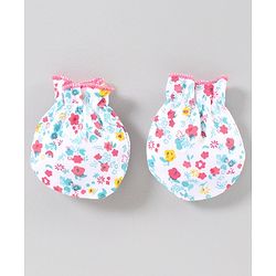 Babyhug Cap Mitten & Booties Floral Print - Cap Diameter 10.5 cm