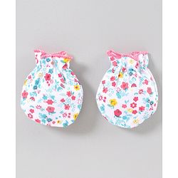 Babyhug Cap Mitten & Booties Floral Print - Cap Diameter 10.5 cm