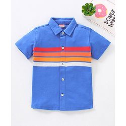 Babyhug Half Sleeves Striped Knitted Shirt - Blue