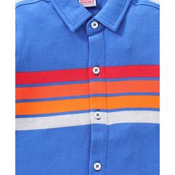 Babyhug Half Sleeves Striped Knitted Shirt - Blue