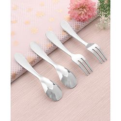 Babyhug Stainless Steel Spoon & Fork Set of 4 - Silver