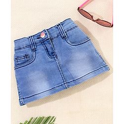 Babyhug Washed Mid Thigh Denim Skirt - Medium Blue