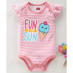 Babyhug 100% Cotton Half Sleeves Onesie Text Print - Pink