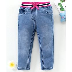 Babyhug Full Length Jeans With Tie Up - Blue