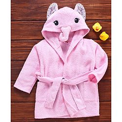 Babyhug Full Sleeves 3D Hood Bath Robe Elephant Design - Pink