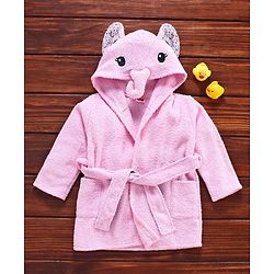 Babyhug Full Sleeves 3D Hood Bath Robe Elephant Design - Pink