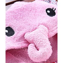 Babyhug Full Sleeves 3D Hood Bath Robe Elephant Design - Pink
