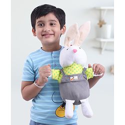 Babyhug Cute Rabbit Soft Toy in Grey Dungarees|Plush Bunny with Long Ears for Hugs & Cuddles|Sensory & Emotional Growth|Imaginative Play|BIS| Ideal Gift |2+ Years | Height-32cm