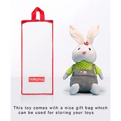 Babyhug Cute Rabbit Soft Toy in Grey Dungarees|Plush Bunny with Long Ears for Hugs & Cuddles|Sensory & Emotional Growth|Imaginative Play|BIS| Ideal Gift |2+ Years | Height-32cm