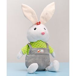 Babyhug Cute Rabbit Soft Toy in Grey Dungarees|Plush Bunny with Long Ears for Hugs & Cuddles|Sensory & Emotional Growth|Imaginative Play|BIS| Ideal Gift |2+ Years | Height-32cm