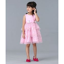 Babyhug Sleeveless Layered Embellished Party Frock - Pink