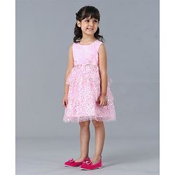 Babyhug Sleeveless Layered Embellished Party Frock - Pink