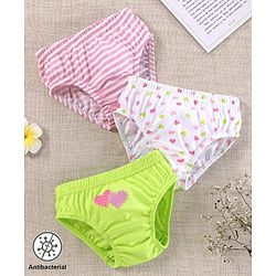 Babyhug 100%Cotton & Anti Bacterial Finish Panties Heart Print Pack of 3 - Pink White Green
