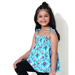 Babyhug Singlet Sleeves Top Floral Print - Blue