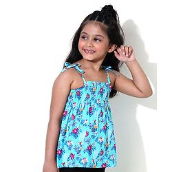 Babyhug Singlet Sleeves Top Floral Print - Blue