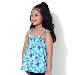 Babyhug Singlet Sleeves Top Floral Print - Blue