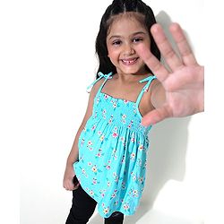 Babyhug Singlet Sleeves Top Floral Print - Blue