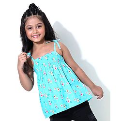 Babyhug Singlet Sleeves Top Floral Print - Blue