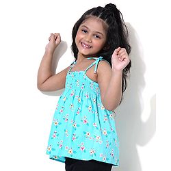 Babyhug Singlet Sleeves Top Floral Print - Blue