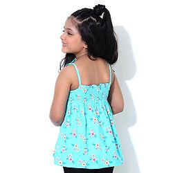 Babyhug Singlet Sleeves Top Floral Print - Blue