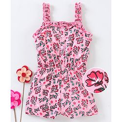 Babyhug Singlet Sleeves Jumpsuit Floral Print - Pink