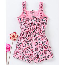 Babyhug Singlet Sleeves Jumpsuit Floral Print - Pink