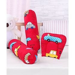 Babyhug Pillow And Bolster Set Cars Print - Red| Prevents  Flat Head Syndrome| Neck and Shoulder Support | 100% Cotton| Breathable Fabric| Girls and Boys| Protection from Crib Railing| New Born Gifting Option | Travel Friendly| Soft and Comfortable