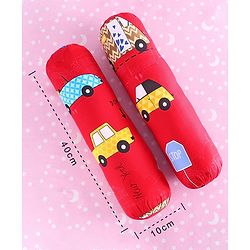 Babyhug Pillow And Bolster Set Cars Print - Red| Prevents  Flat Head Syndrome| Neck and Shoulder Support | 100% Cotton| Breathable Fabric| Girls and Boys| Protection from Crib Railing| New Born Gifting Option | Travel Friendly| Soft and Comfortable
