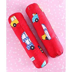 Babyhug Pillow And Bolster Set Cars Print - Red| Prevents  Flat Head Syndrome| Neck and Shoulder Support | 100% Cotton| Breathable Fabric| Girls and Boys| Protection from Crib Railing| New Born Gifting Option | Travel Friendly| Soft and Comfortable