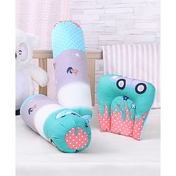 Babyhug Pillow and Bolster Set - Multicolor| Prevents  Flat Head Syndrome| Neck and Shoulder Support | 100% Cotton| Breathable Fabric| Girls and Boys| Protection from Crib Railing| New Born Gifting Option | Travel Friendly| Soft and Comfortable