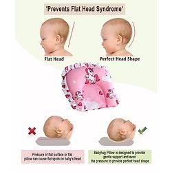 Babyhug Premium Pillow and Bolster Set Unicorn Print - Pink| Prevents Flat Head Syndrome| Neck and Shoulder Support | 100% Cotton| Breathable Fabric| Girls and Boys| Protection from Crib Railing| New Born Gifting Option | Travel Friendly| Soft and L