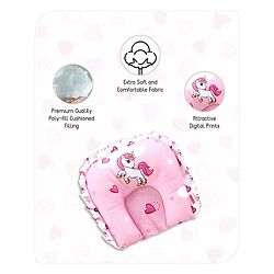 Babyhug Premium Pillow and Bolster Set Unicorn Print - Pink| Prevents Flat Head Syndrome| Neck and Shoulder Support | 100% Cotton| Breathable Fabric| Girls and Boys| Protection from Crib Railing| New Born Gifting Option | Travel Friendly| Soft and L