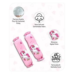 Babyhug Premium Pillow and Bolster Set Unicorn Print - Pink| Prevents Flat Head Syndrome| Neck and Shoulder Support | 100% Cotton| Breathable Fabric| Girls and Boys| Protection from Crib Railing| New Born Gifting Option | Travel Friendly| Soft and L