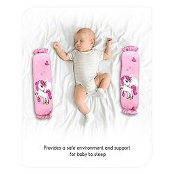 Babyhug Premium Pillow and Bolster Set Unicorn Print - Pink| Prevents Flat Head Syndrome| Neck and Shoulder Support | 100% Cotton| Breathable Fabric| Girls and Boys| Protection from Crib Railing| New Born Gifting Option | Travel Friendly| Soft and L