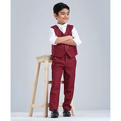 Babyhug Full Sleeves 3 Piece Party Suit - Maroon
