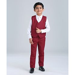 Babyhug Full Sleeves 3 Piece Party Suit - Maroon
