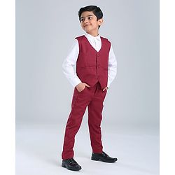 Babyhug Full Sleeves 3 Piece Party Suit - Maroon