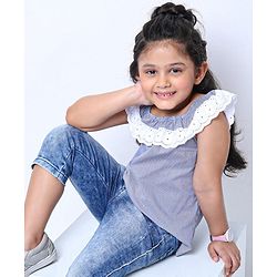 Babyhug Sleeveless Striped Top with Lace Detailing - Blue