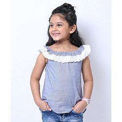 Babyhug Sleeveless Striped Top with Lace Detailing - Blue