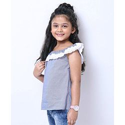 Babyhug Sleeveless Striped Top with Lace Detailing - Blue