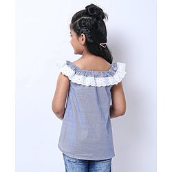Babyhug Sleeveless Striped Top with Lace Detailing - Blue
