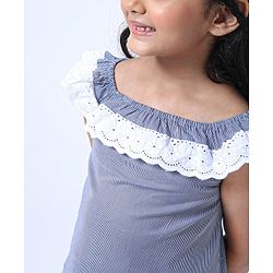 Babyhug Sleeveless Striped Top with Lace Detailing - Blue