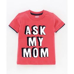 Babyhug Half Sleeves Tee and Denim Shorts Set Text Print - Red