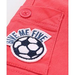 Babyhug Shorts With Drawstring Football Patch - Red