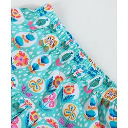Babyhug Half Sleeves Off Shoulder Embroidered Top and Printed Dhoti Set - Fuschia Blue